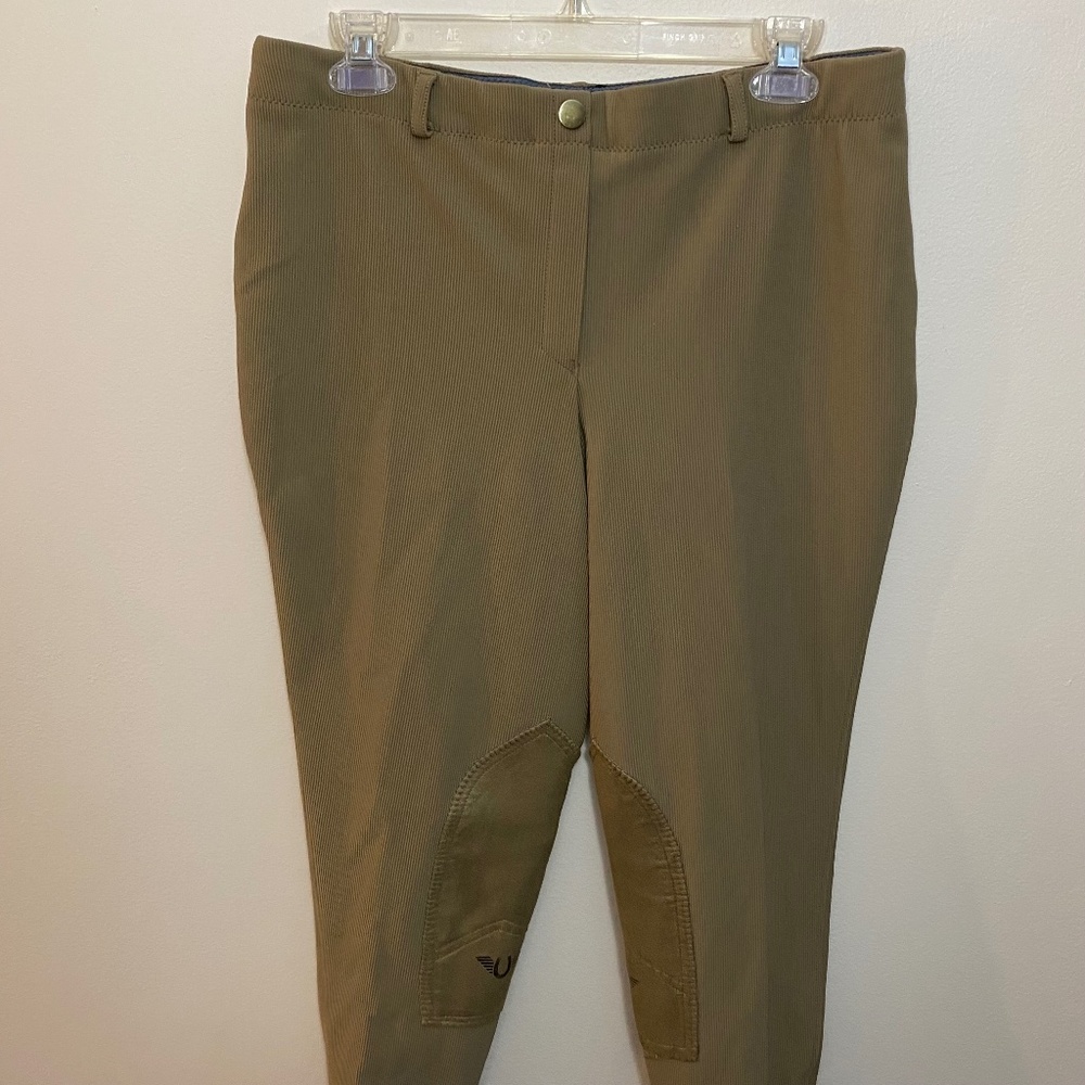 TuffRider Ladies Ribb Low rise Pull-On Knee Patch Breeches EUC